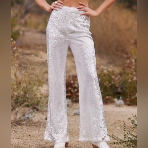 Genevieve White Sequin Trousers - 12th Tribe